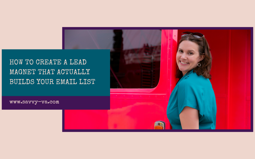 Megan Chapman in a green top standing on a bright pink bus, featured image for a lead magnet and email list building article